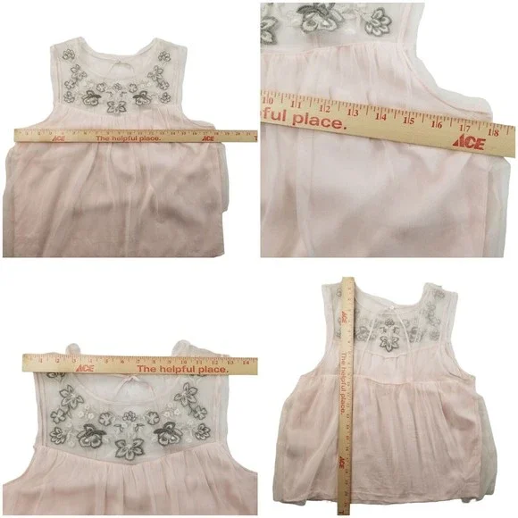 Hollister Babydoll Layered Tank Top Womens M Pink Embroidered Sleeveless Top - Picture 13 of 16